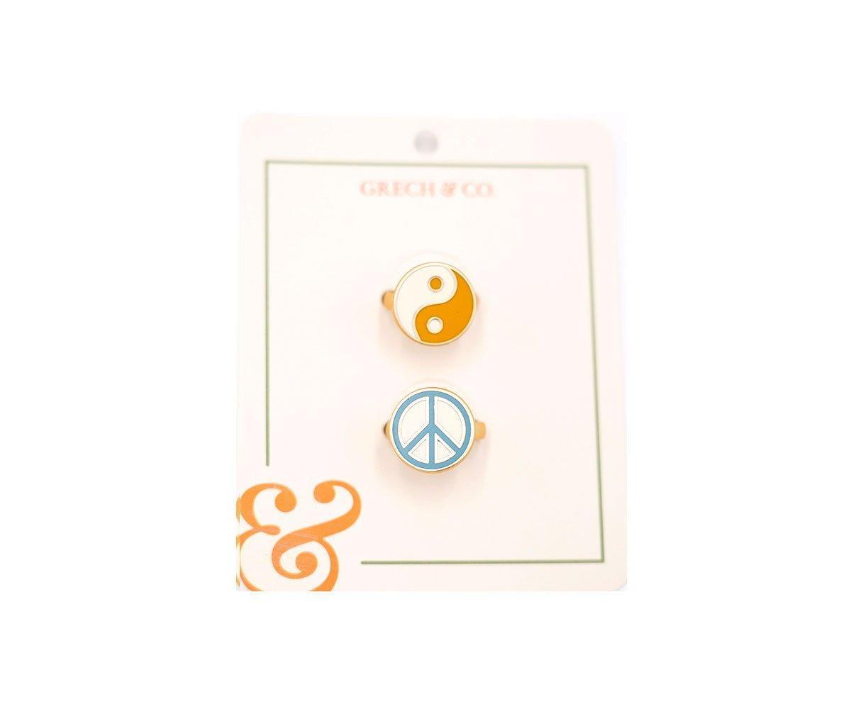 2 Anéis Esmaltados Ying Yang+ Peace Sign