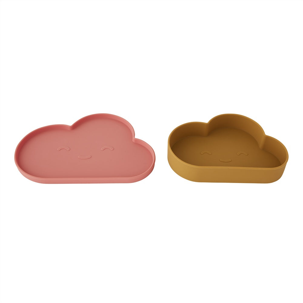 Prato e Taça Cloud Rubber/Coral - OyOy Mini