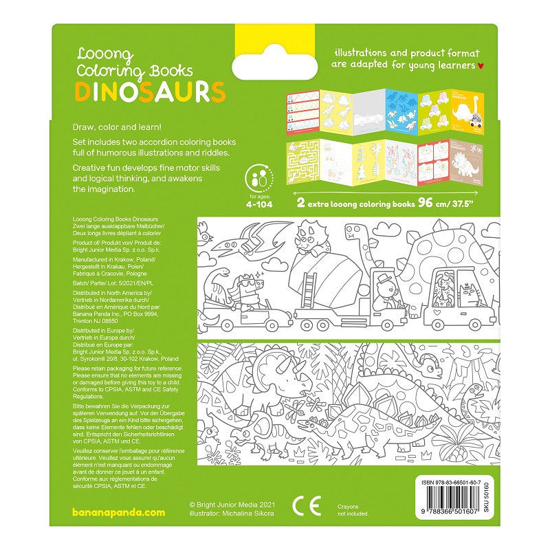 Livro de Colorir Looongo – Dinossauros | Banana Panda