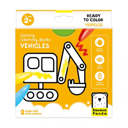 Livro de Colorir Looongo +2A – Veículos| Banana Panda